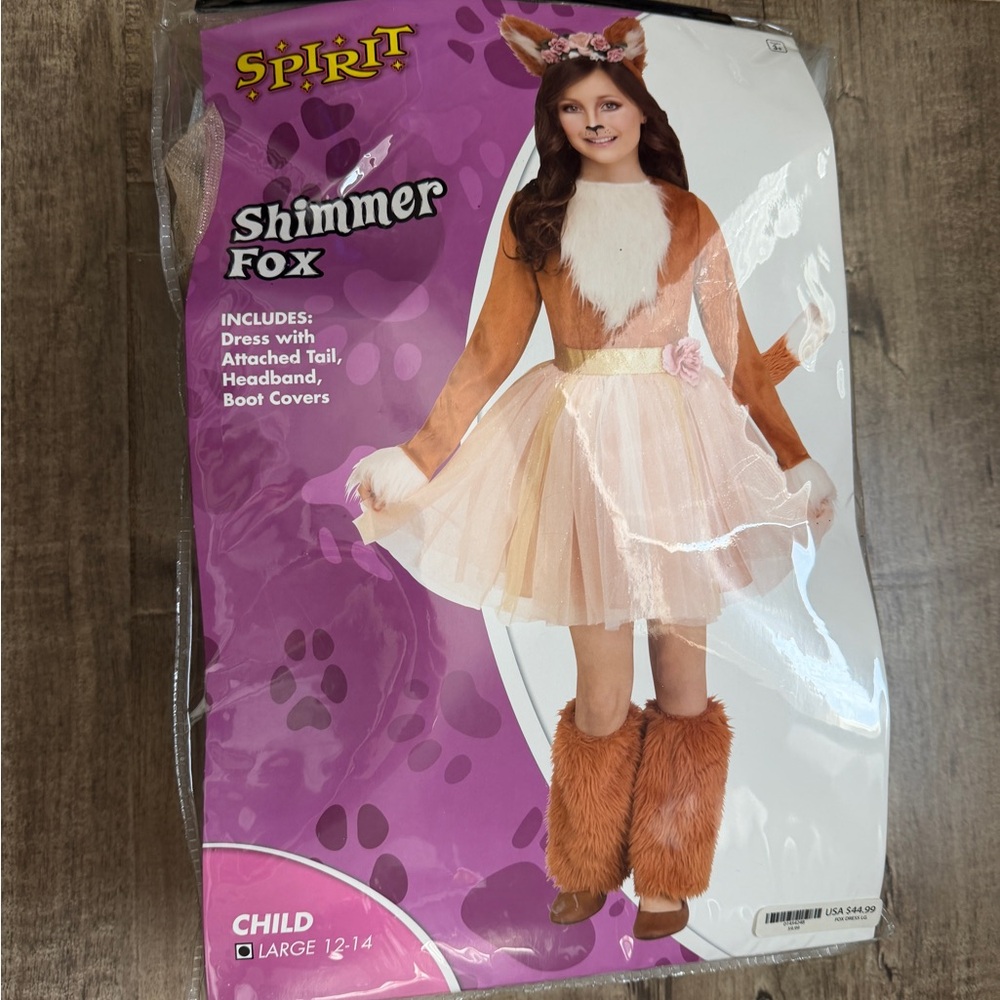 Spirit Halloween shimmer fox costume girls large 12/14. EUC , dress up costume